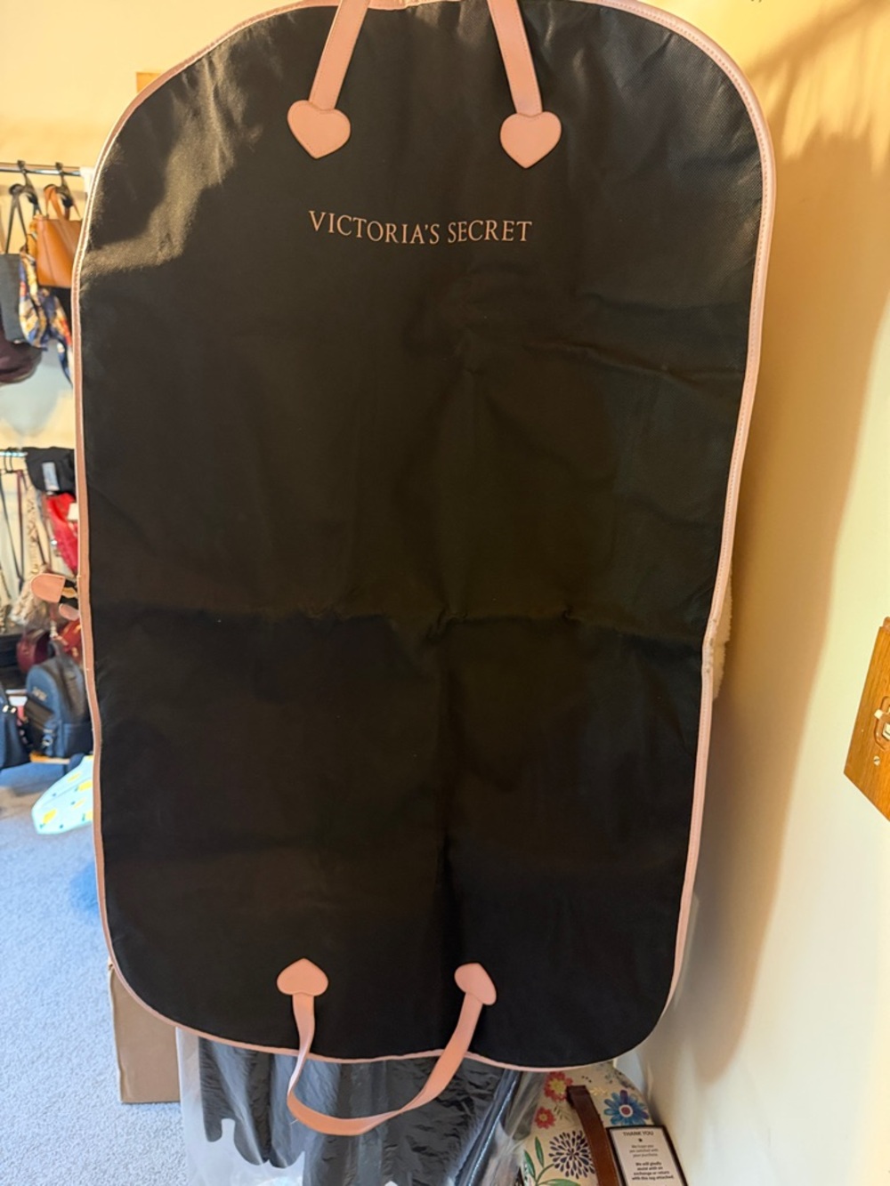 Victoria's Secret Black and Pink Heart-Handle Garment Bag